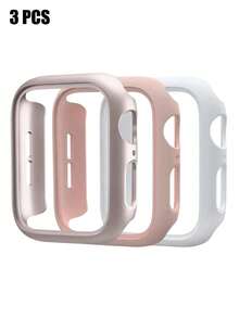 3pcs Compatible With 38/40/41/42/44/45/46/49mm Series Ultra/SE/11/10/9/8/7/6/5/4/3/2/1, Hard PC Frame Protective Case, Hollow Series Protective Case, Smartwatch Accessories, Starlight White/Pink
