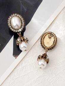 1 Đôi bông tai dáng oval thanh lịch, tối giản, lãng mạn, thích hợp cho nữ giới đeo hàng ngày, lễ hội, ngày nghỉ, tiệc tùng, trang phục trang trọng, đám cưới, lễ đính hôn, làm quà tặng trang sức - trắng - Xem 2