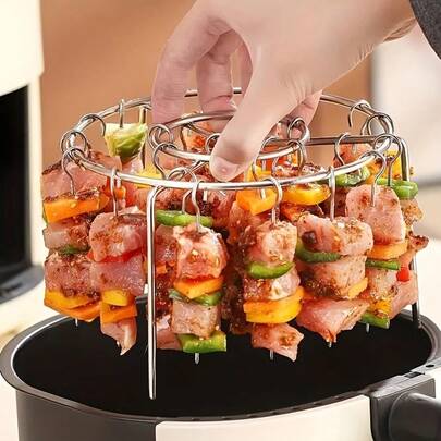 1 Set Stainless Steel Air Fryer Skewer Rack With 12 Skewers For DIY BBQ Meat Vegetables Fits 35qt To 55qt Air Fryer Oven Pressure Cooker No Flip Deep Fryer Accessories, Air Fryer Accessories, Kitchen Organization, Compact Design, Durable Construction, Cooking Accessory, Home Cooks, Meal Prep, Spacesaving Design, Rustresistant Material, Cooking Enthusiasts, Kitchen Accessories, Air Fryer Machine, Air Fryer Liner
