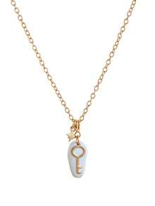 1pcsINS 时尚蝴蝶结花朵星星钥匙鸽子月亮珍珠吊坠项链，18k镀金，展现女性魅力，防水防汗，适合情人节、节日、日常休闲佩戴。女士首饰。 - 彩色 - 查看 6