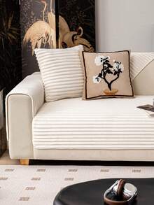 1pc Winter Christmas Decor Thick Plush Sofa Cushion Cover, Anti-Dust Anti-Slip Sofa Slipcover, Minimalist Modern Style, Dust-Proof, Stain-Resistant, Fade-Resistant, Machine Washable One-Piece Sofa Blanket, Warm For 1/2/3/4 Seater With Armrest And Backrest In Winter - Beige - View 3