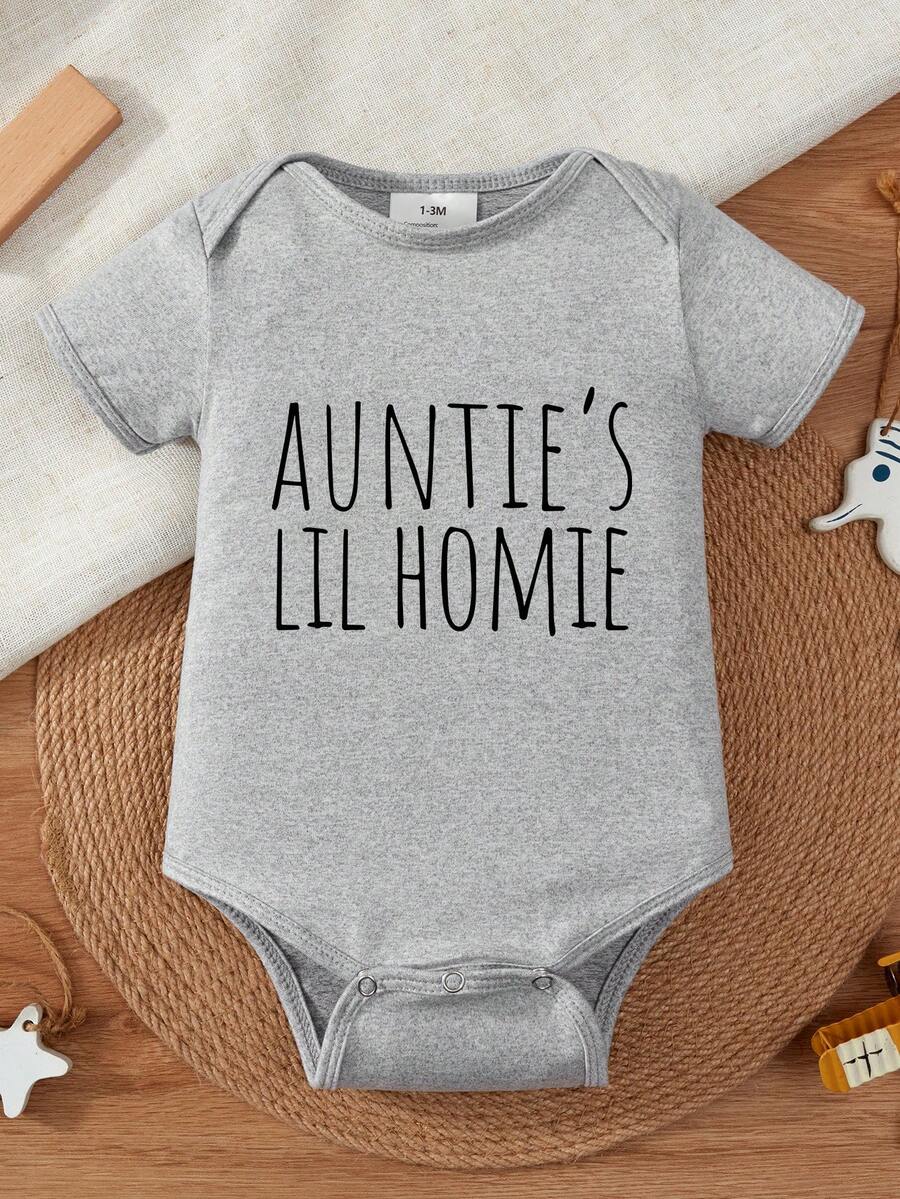 Baby Boy Funny Slogan Letter Print Short Sleeve Bodysuit - Grey - View 1