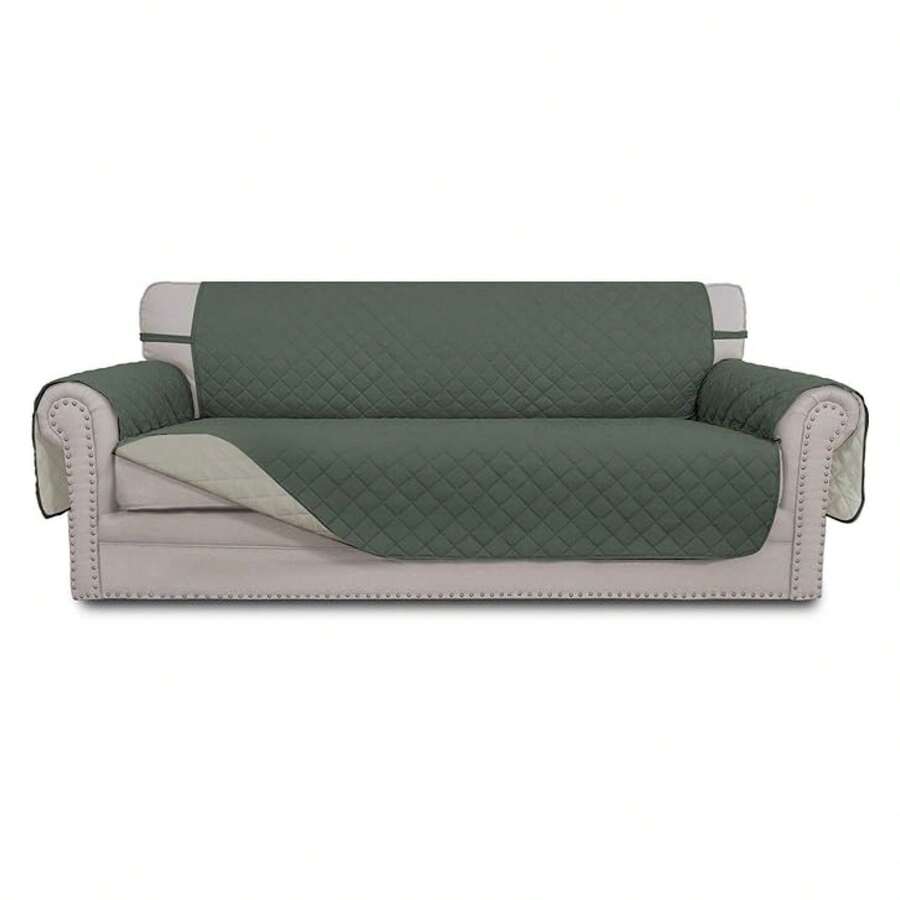 4 Seater Sofa Slipcover Reversible Sofa Cover Water Resistant Couch Cover With Foam Sticks Elastic Straps Furniture Protector For PetsDog Cat XX-Large, Greyish Green/Beige - 多色1986 - 查看 1