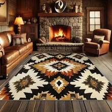 Large Style Mediterranean South America Area Rug 7x5 Feet (71 X 60inch Cm) - Beige Brown Black White Gray Orange Carpet, Machine Washable Carpet, Suitable For Living Room, Bedroom, Kitchen, Laundry Room, Office, Dining Room - Modern Farmhouse Decor, Easy-To-Clean Surface, Bohemian Style, Vintage Design, High-Quality Fabric, Living Room Carpet, Area Rug, Style Carpet Living Room, Style Carpet, Western Carpet Living Room, Native Carpet - 彩色 - 查看 4