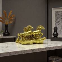 1pc Resin Three Horses Statue Decor, Feng Shui Wealth Figurine For Home, Entryway, Wine Cabinet, Office Desk