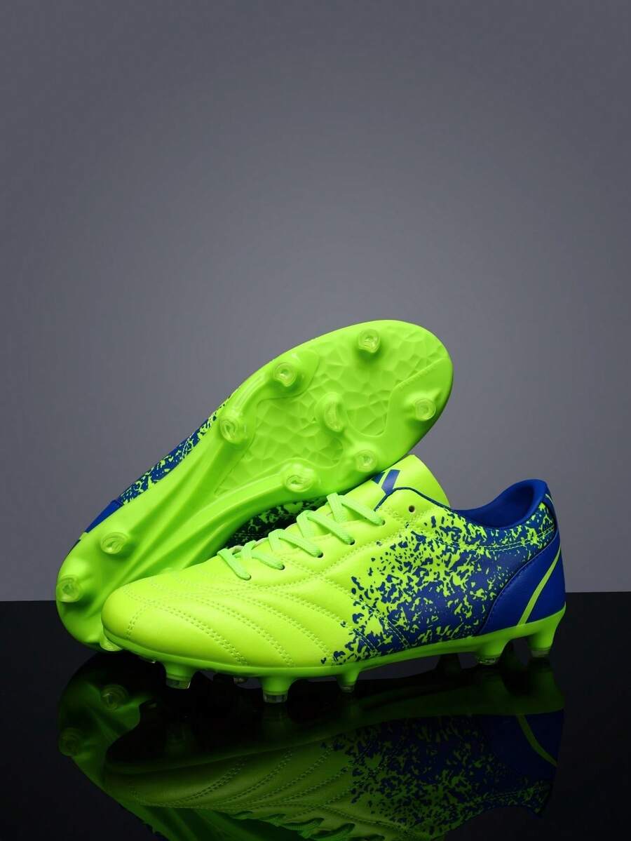 1 Pair Teenagers' Metal Studded Lace-Up Football/Soccer Shoes, Leather Upper With Anti-Kick & Anti-Collision, TPU Durable Outsole For Match And Daily Training On Grass Field