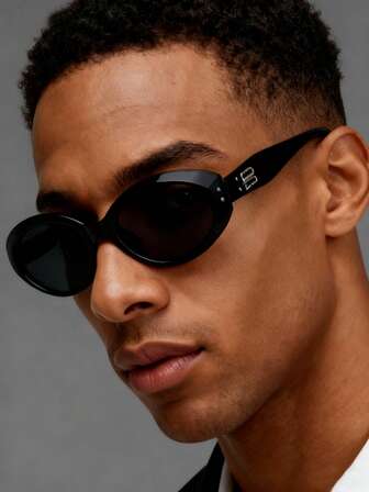 1 Pair Black Polygon Fashionable Personalized Cat Eye High-End Fashion Glasses, Suitable For Driving, Street Photography, Runway Wear