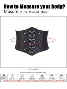 1pc Women's Dark Fashion PU Leather Elastic Corset Belt With Heart Decor, Versatile For Halloween, Renaissance Outfit - Black - View 7