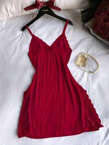 3-Pack Ladies' Sexy Lace Splicing Pajamas - Soft Satin Touch, Side Split Design, Adjustable Thin Shoulder Straps, Black/Red/Grey - Hand Washed Elegant Adult Loungewear Only, Couples' Supporting Pajamas, Comfortable Night Wear, Imitation Satin Fabric, - 黑色 + 酒紅色 + 灰色 - 查看 4