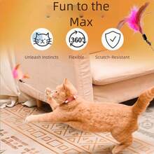 猫项圈逗猫棒，颈部缠绕式自娱自乐咀嚼玩具，带羽毛和铃铛，宠物用品 - 彩色 - 查看 1
