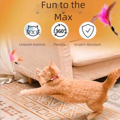 Đồ chơi gặm cổ cho mèo, đồ chơi tự giải trí dạng quấn cổ có lông vũ và chuông, đồ dùng cho thú cưng