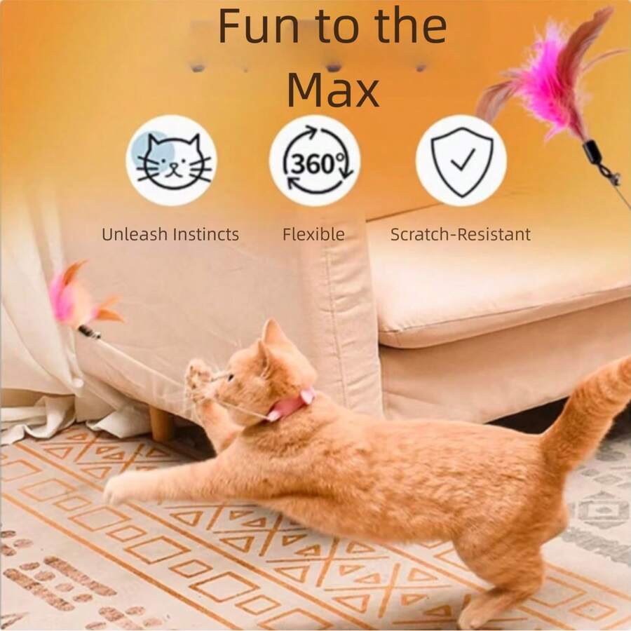 猫项圈逗猫棒，颈部缠绕式自娱自乐咀嚼玩具，带羽毛和铃铛，宠物用品 - 彩色 - 查看 1