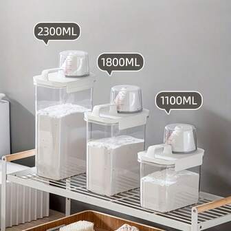 1pc Large Capacity Laundry Detergent Dispenser With Measuring Cup, Odorless Plastic Storage Container, Ideal For Soap, Liquids, And Powders, With 2300ML/1800ML/1100ML For Kitchen And Bathroom Organization