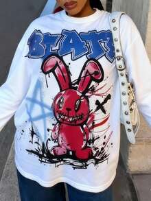 FQLWL Moda de Rua de Outono para Mulheres, Blusas com Estampa Gráfica de Manga Longa, Roupas Vintage, Blusas Femininas, Estilo Y2K, Looks para Sair e Ir a Baladas - Branco - Visão 7