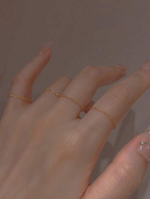 Nooxian 4pcs Stainless Steel Ultra-Thin Chain Rings For Women, Daily Wear