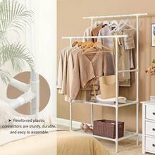Stand Appendiabiti, Appendiabiti da Terra in Metallo con 2 Barre, 2 Ripiani Portaoggetti, Max Portata 70 kg, Montaggio Facile, Bianco - Circa 113*45*171 cm - Visualizzare 4
