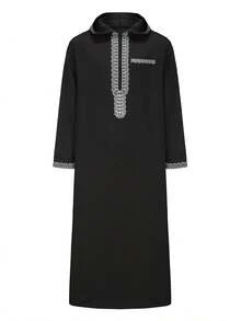 新款摩洛哥男士长袍，长袖刺绣连帽设计，穆斯林男士阿巴雅，伊斯兰宽松男士杰拉巴，沙特阿拉伯传统服饰