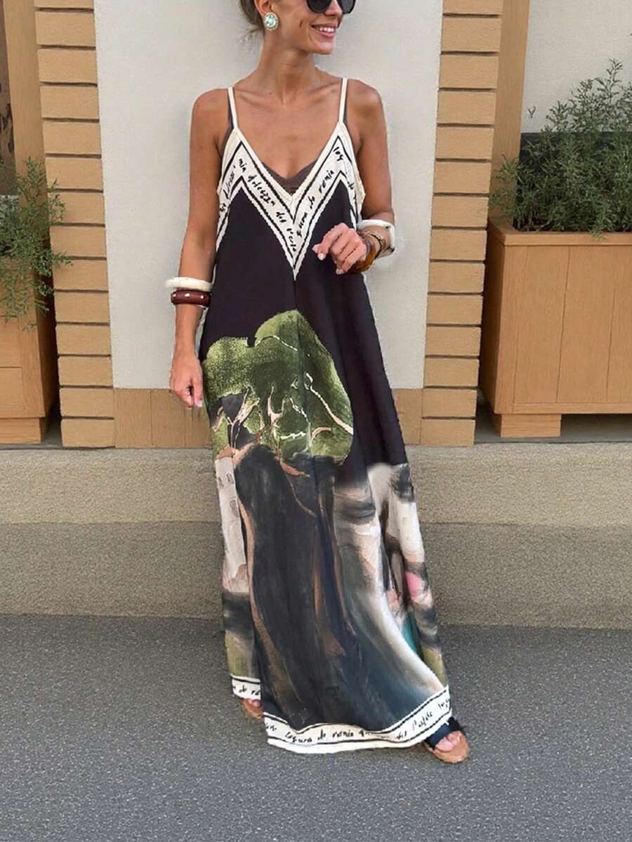 1pc Bohemian Casual Backless Embroidered Dress, Woven Fabric, Patterned, For Holiday, Spring/Summer Party Elegant - Multicolor - View 1