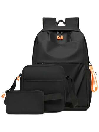 3pcs Men's New Business Backpack Set - 15.6 Inch Laptop Bag, Water-Resistant Nylon Travel Commute Bag With Shoulder Bag & Pouch For Office, Work, Trip, Daily Use