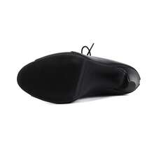 Botas femininas de salto alto de 9,5 cm para dança jazz/moderna, bico aberto, cadarço, zíper traseiro, sola listrada, salto fino, adequadas para festas e bailes. Disponíveis em preto e marrom, adequadas para todas as estações. - Preto fosco - Ver 11