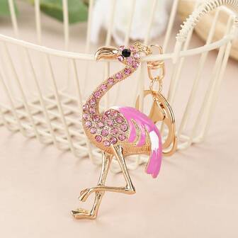 火烈鸟造型珐琅钥匙扣，闪亮水钻金属钥匙链，创意动物吊坠，适用于背包、汽车、派对、秋季