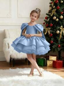 Elegant Blue Flower Girl Dress With Bow, Girls Evening Gown, Princess Dress, Prom Dress, Wedding, Birthday, Party, Christmas - Blue - View 5