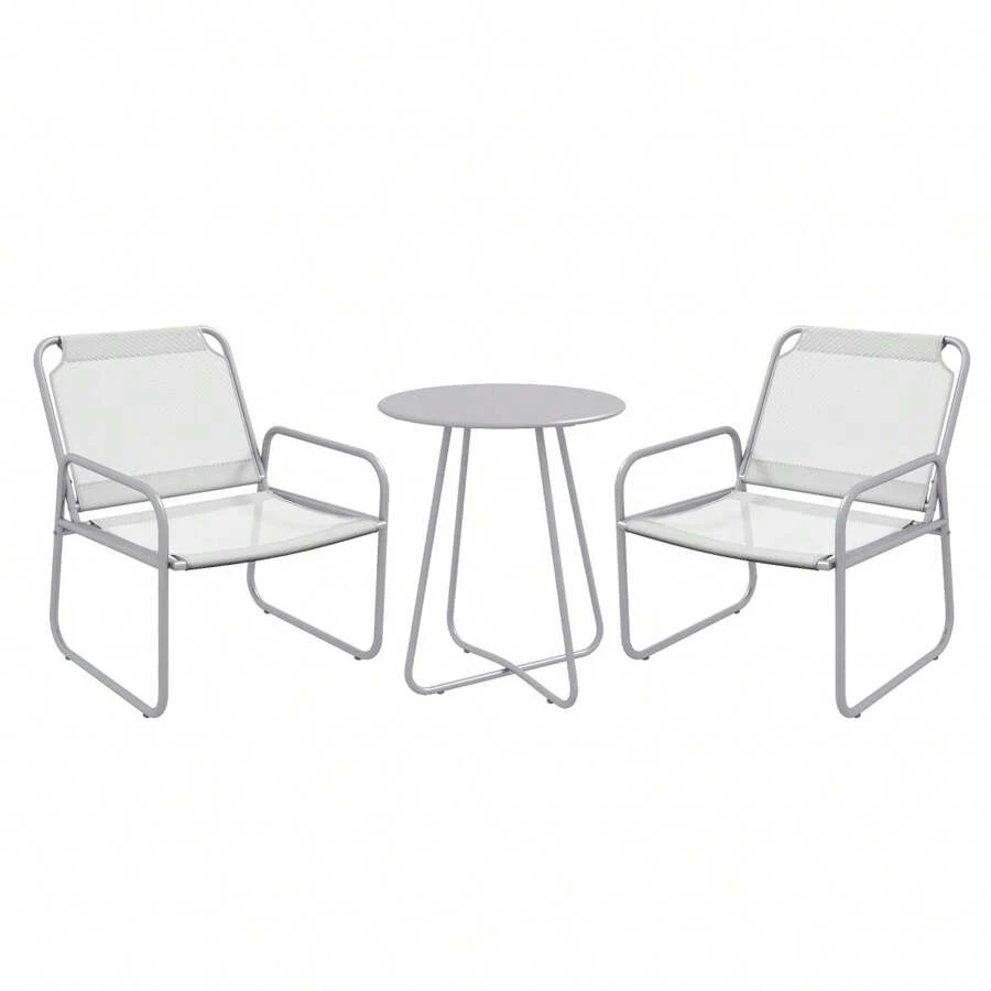 Outsunny 3-Piece Bistro Set, Balcony Furniture Set With 1 Table And 2 Chairs, Garden Seating Group For Patio, Light Gray Mesh