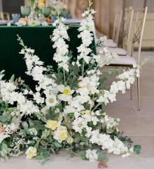 Flores artificiales de delfinio blanco, 8 piezas de tallo largo de seda, flores de Larkspur de 33,5 '', tallos de delfinio falso para jarrón alto, Decoración de mesa de boda para el hogar (blanco) - Coral - Ver 12