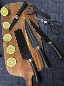 Juegos de cuchillos, oferta del et de 6 piezas profesional de cuchillos para cortar carne de acero al carbono y un juego de tijeras para pelar verduras, - Negro - Ver 11