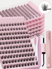 Ayrmilla 120簇单簇混合假睫毛，美观舒适，防水耐用，结实牢固，透明无刺激，是理想的化妆工具。日常工作会议必备，自然逼真，蓬松柔软，3D水貂毛质感，套装包含胶水、镊子和睫毛刷。 - 黑色 - 查看 1