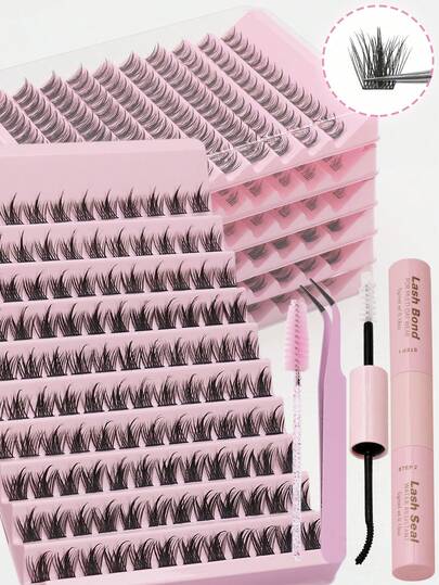 Ayrmilla 120簇单簇混合假睫毛，美观舒适，防水耐用，结实牢固，透明无刺激，是理想的化妆工具。日常工作会议必备，自然逼真，蓬松柔软，3D水貂毛质感，套装包含胶水、镊子和睫毛刷。