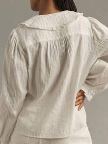 Women Y2k Peter Pan Collar Shirts Ruffle Puff Long Sleeve Button Down Babydoll Blouse Lapel Going Out Tops Fall - 白色 - 查看 4