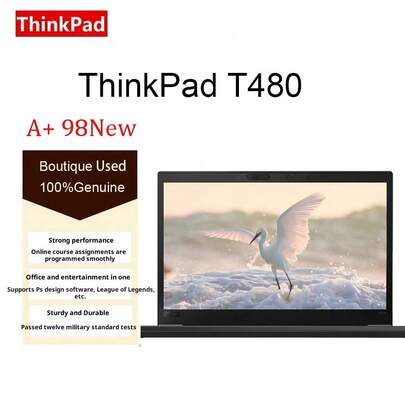  Used Lenovo ThinkPad T480 Laptop, I5-8250U, 8GB, 256GB SSD, Quad-Core 8-Thread, 14" 1920x1080 Display, NVIDIA GeForce MX150 2GB, Black, 1.65Kg, Dual Battery (24Wh+24Wh), Suitable For Business, Mobile, And Efficient Data Processing