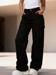 Women's New High-Waisted Multi-Pocket Straight-Leg Cargo Pants, American Retro Cool Slimming Sporty Casual Pants