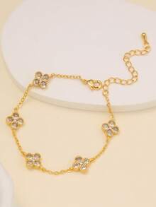 Fashionable Luxury European & American Four-Leaf Clover Zirconia Stainless Steel Women's Bracelet Set, Suitable For Multiple Occasions And As A Gift For Friends - Yellow Gold - View 10