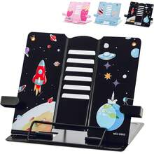 Soporte portátil libro de metal,Soporte de libros de metal para escritorio, ajustable, soporte de documentos plegables, para libros de texto de libros de cocina de receta deúsica (Negro) - Negro - Ver 1