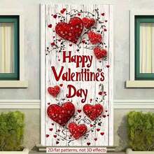 1 pieza Cubierta de puerta plana 2D Día de San Valentín, Decoración de poliéster con tema de corazón, sin necesidad de electricidad, diseño de celebración versátil para uso en interiores y exteriores - Multicolor - Ver 6