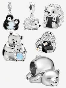 1件时尚925纯银企鹅抱石圣诞礼物吊坠珠，适合女士手链、手镯、DIY珠宝制作精美首饰