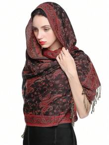 1 pieza Pañuelo de cabeza de mujer estilo bohemio vintage con estampado de cachemira, elegante y casual para otoño/invierno, chal, adecuado para uso diario