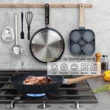 ABKOK [1 pieza/15 piezas] Juego de utensilios de cocina de aluminio negro, incluye cacerola, sartén, sartén plana, wok, sartén para el desayuno, utensilios de cocina de silicona, antiadherente y fácil de limpiar, apto para estufa. Disponible para comprar piezas individuales y juegos. - Negro - Ver 3