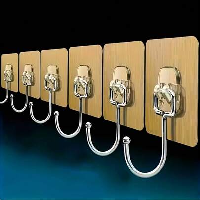 [Gold Hook Set] 5/10pcs Strong Transparent Adhesive Glue Gold Hanging Hooks Set, Modern Style, Plastic Material, Easy To Install, Wall-Mounted Coat Rack Kitchen Items Kitchen Accessories Kitchen Kitchen Tools