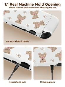 Ayotu 卡通熊蝴蝶结Switch保护壳，兼容新款Switch 2 (2025)/Switch NS/Switch OLED，无需取下保护壳即可安装在底座上，通用游戏手柄保护套，Switch游戏配件，防摔、防滑、防刮，时尚优雅，适合秋季、圣诞节、返校季、冬季等各种场合。 - 彩色 - 查看 4