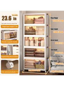 5layers  Home Decorations Display Rack Big Capacity Storage Cabinet Plastic Foldable Shoe Shelf Collapsible Clear Shoe Boxes Stackable With Door Easy Assembly Living Room Stuff - Blanco - Ver 13