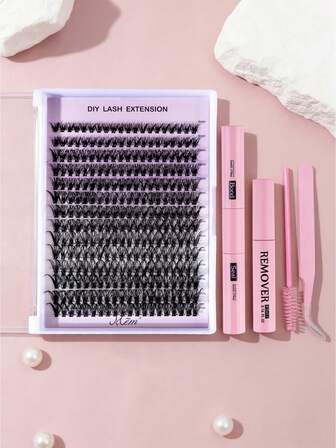 Juego de 40 pestañas postizas, kit de pestañas segmentadas DIY para principiantes, pestañas naturales de alto volumen con adhesivo termofusible, extensiones de pestañas