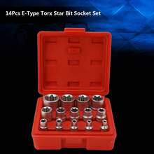 Juego de Llaves de Estrella Hembra E-Torx - 14 Piezas, Llaves de Vaso y Dados Torx Hembra E4-E24, Torsión 1/4" 3/8" 1/2", Kit de herramientas de reparación - Plateado - Ver 3