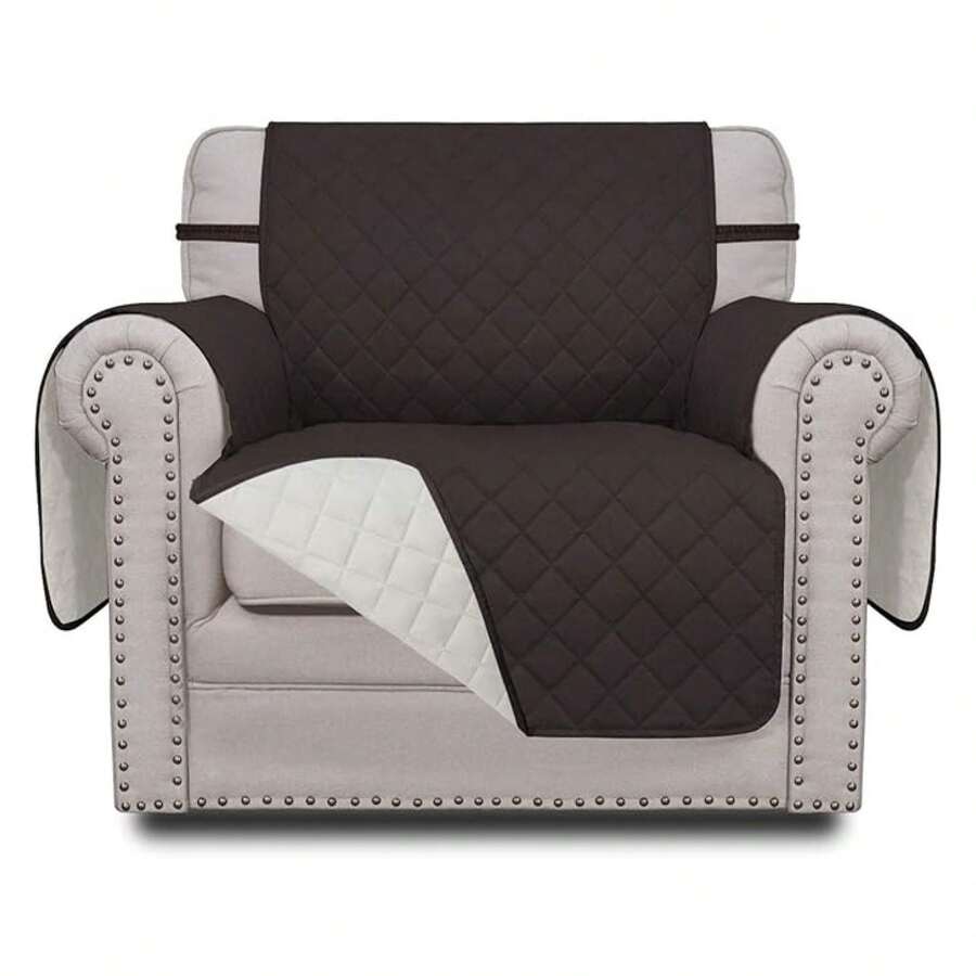 Chair Sofa Slipcover Reversible Sofa Cover Water Resistant Couch Cover Furniture Protector Cover With Elastic Straps For PetsChildren Dog Cat Chair, Chocolate/Ivory - Multicolor 1961 - View 1