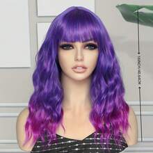 Elegant Ombre Purple Short Bob Wig For Women With Bangs,  Curly Wave Synthetic Hair, High Temperature Fiber, Rose Net Cap, 180% Density, Natural Heat Resistant, Cosplay Halloween Christmas Gift Party Style - 紫羅蘭色 - 查看 3