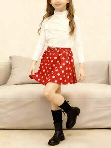 Girls' Polka Dot Layered Ruffled Skirt, Elegant & Princess Style, Summer - Red - View 2