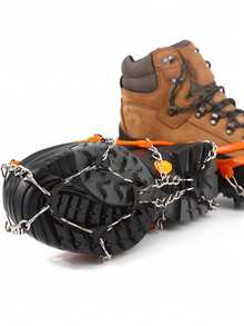 1 Pair Professional Stainless Steel Crampons, Outdoor Non-Slip Ice & Snow Shoe Cover With Chain Spikes, Mountaineering & Ice-Climbing Anti-Slip Traction Device