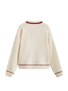 Minimalist Cute Alpaca Wool Red Plaid Gift Ribbon Christmas Knit Sweater - White - View 5